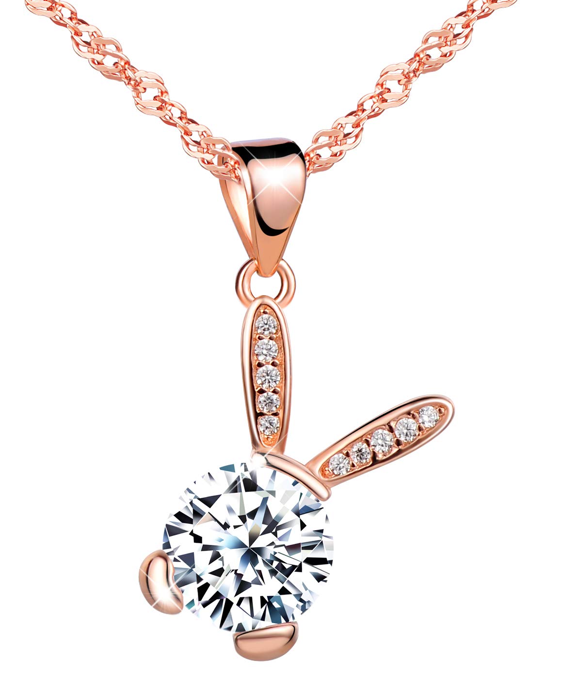 Unendlich U Collana Donna Con Ciondolo Coniglio In Argento 925 E Zirconi – Colore Oro Rosa, Catena 45 Cm, Regalo Idea - 4
