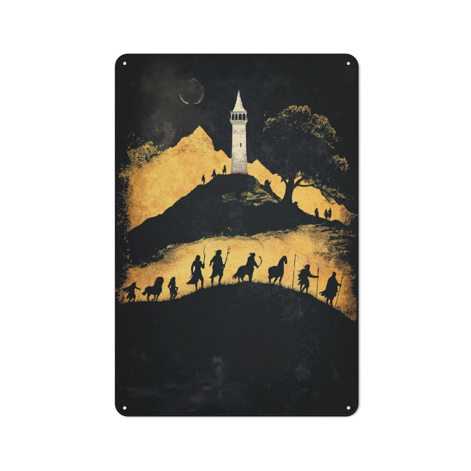 Junmoney Fantasy Journey To The Tower Vintage Metal Plaque 30X20cm, Diner Style Decor For Coffee Bar, Kitchen, Bistro Or Tea Corner