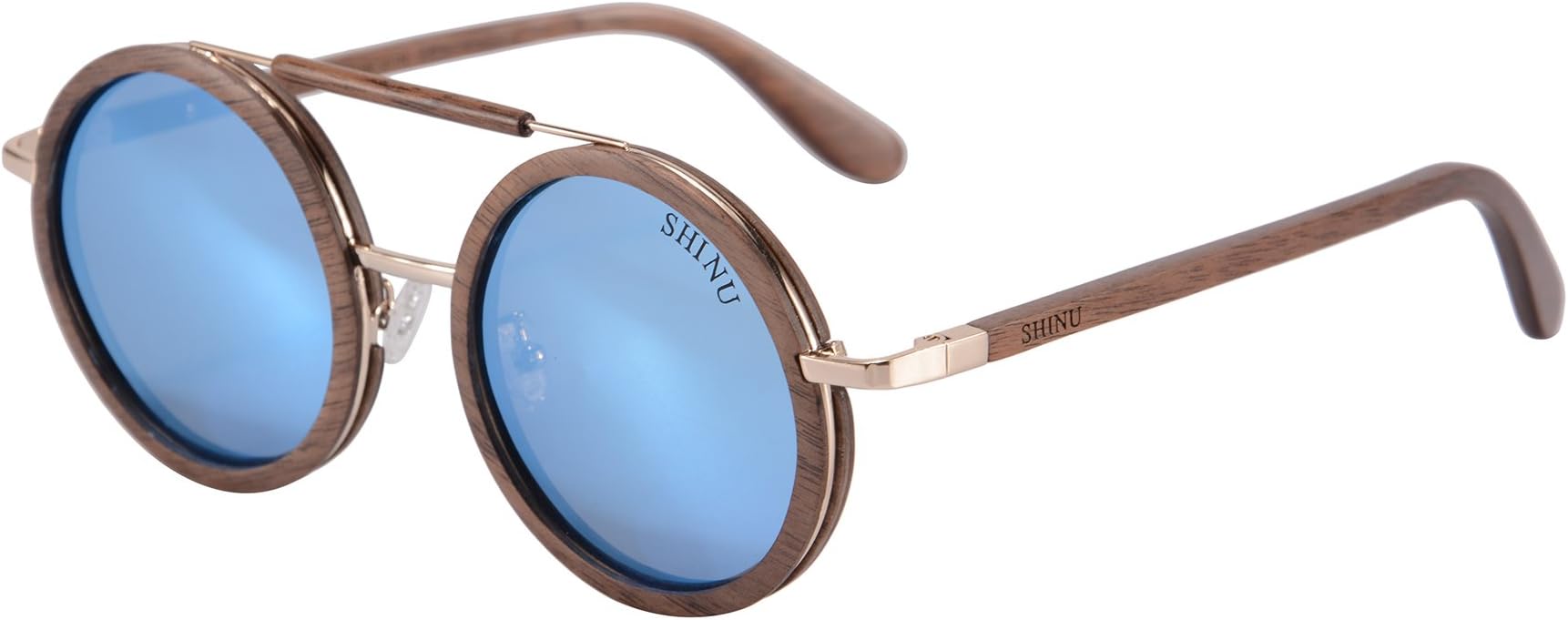 SHINU Polarized Sunglasses Handmade Wooden Glasses Round Wood Eyewear Wooden Eyeglasses-SH73012