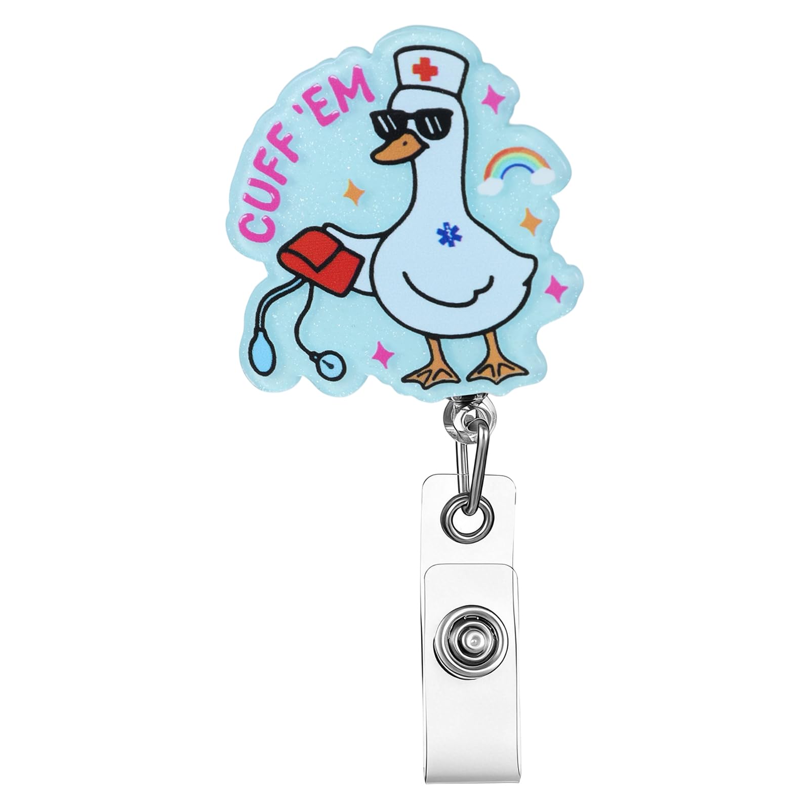 Qianyu Cute Nurse Badge Reel Funny Goose Badge Holder Medical Retractable Reel ID Card Clip Rotatable Name Tag