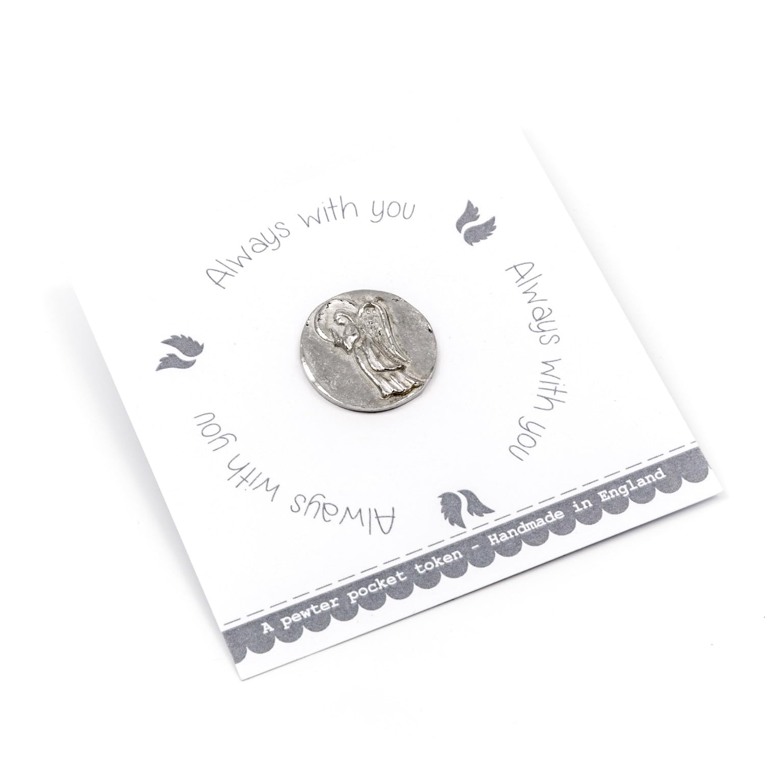 Metal Planet Ltd Silver Angel Coin Pewter Token On A Printed 'Always With You' Gift Card.