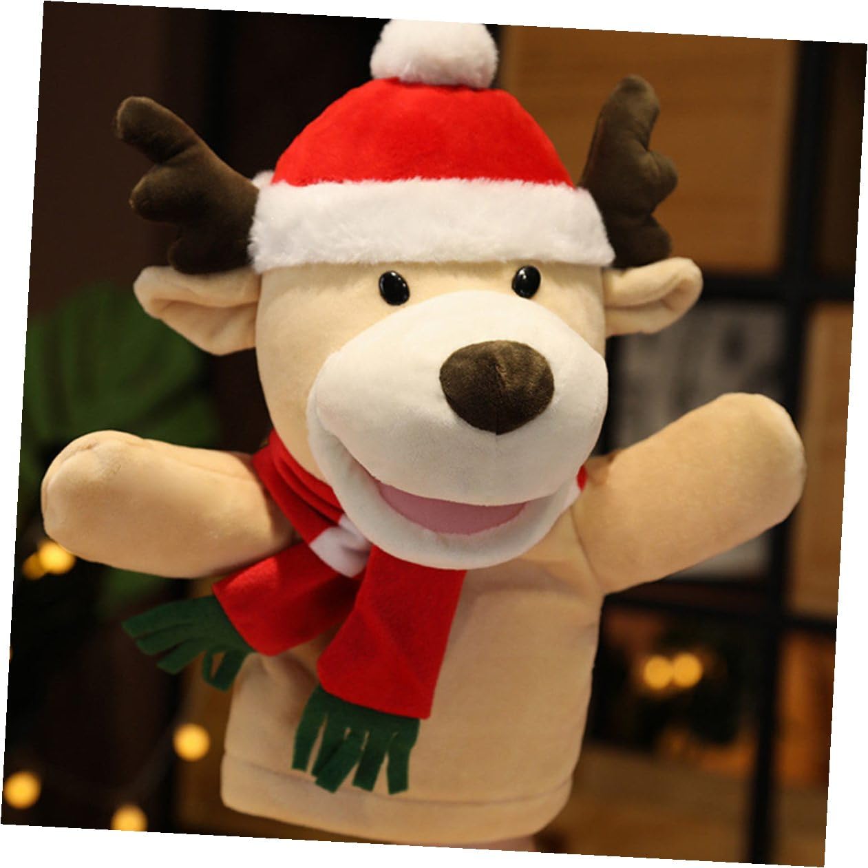 Juguetes de Peluche Marioneta de Mano de Ciervo Delicada Juguete de Dedo Navideño Interactivos Fiesta de Navidad