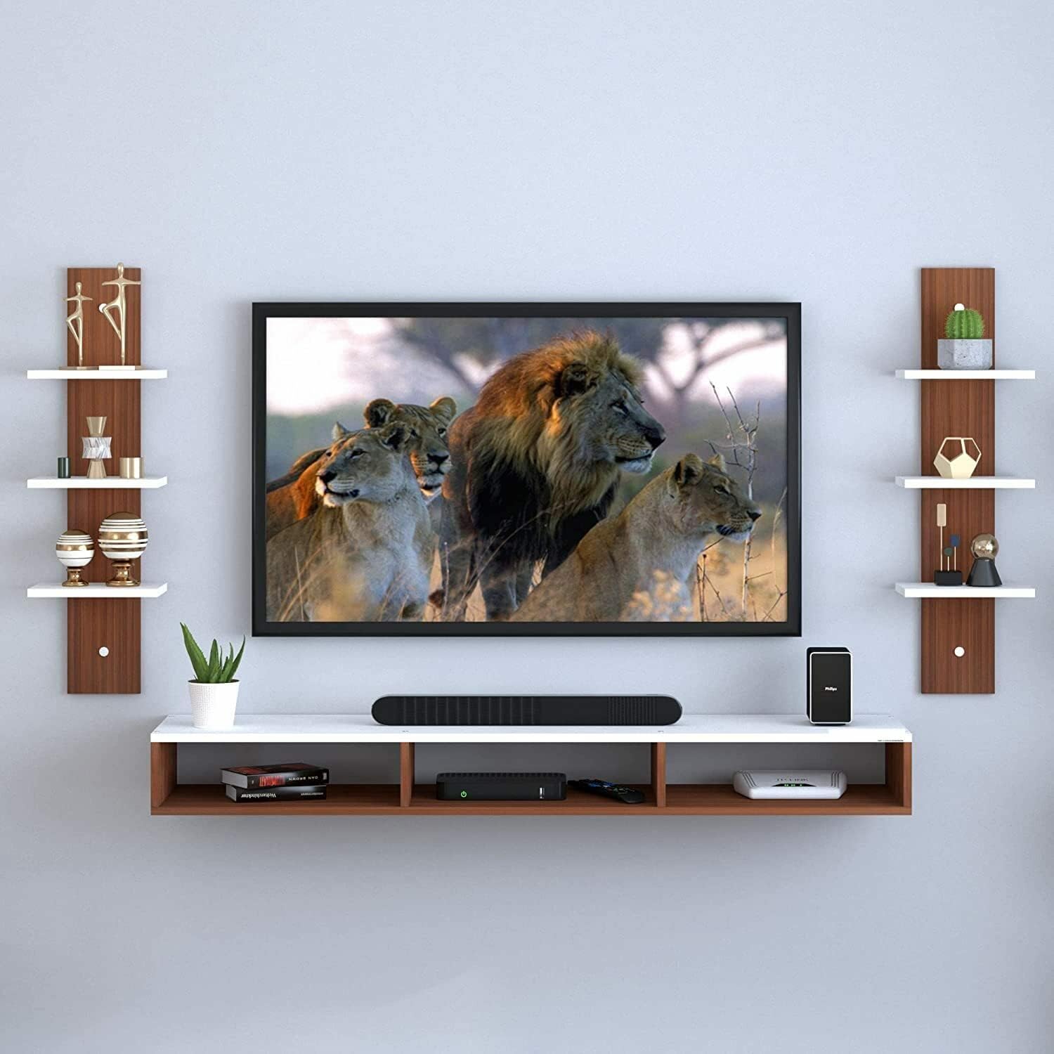 UZ; METAL STORE Wall Mount Tv Entertainment Unit/with Set Top Box Stand and Wall Shelf,Living Room 32 INCH TV Engineered Wood (32 INCH TV) (Walnut-White)-image-30