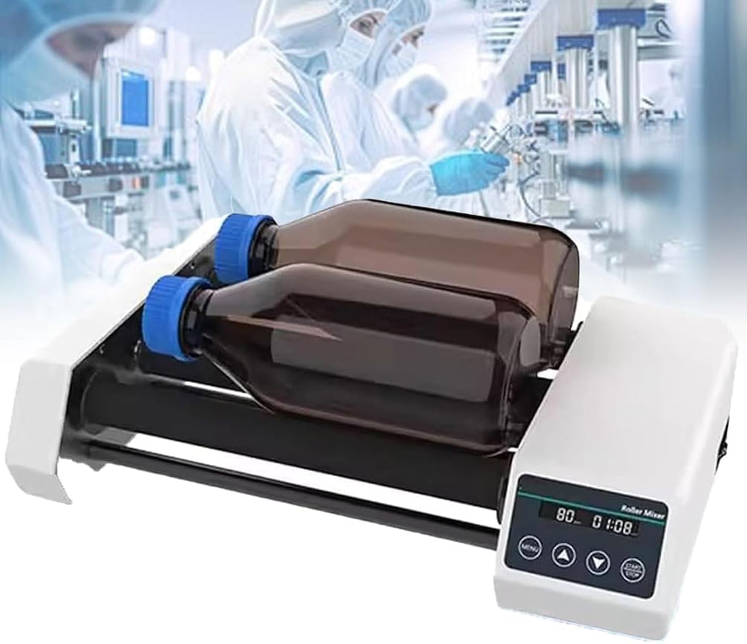Mezclador digital de rodillos de laboratorio, agitador de 4 tubos, velocidad 20-80 rpm, temporizador 1 min-23 h59 min, modo continuo para pruebas de laboratorio químico y biológico