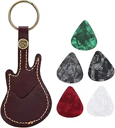 Bolsa para palheta de guitarra, suporte portátil de couro para palheta de violão, incluindo acessórios de palheta (marrom)