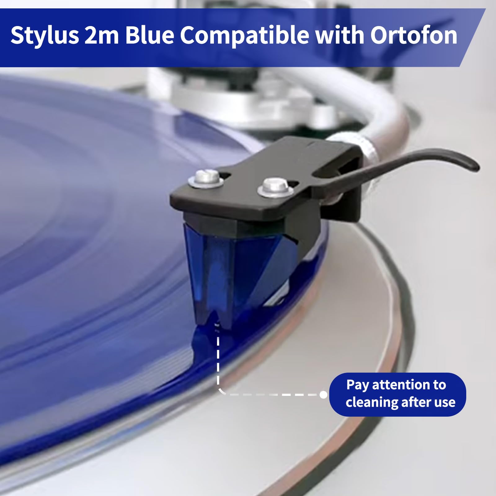Stilo di ricambio blu da 2 m, compatibile con Ortofon, punta ellittica a diamante nudo, qualità del suono ripristinata, aghi di ricambio per giradischi da 2 m blu e 2 m cartuccia rossa
