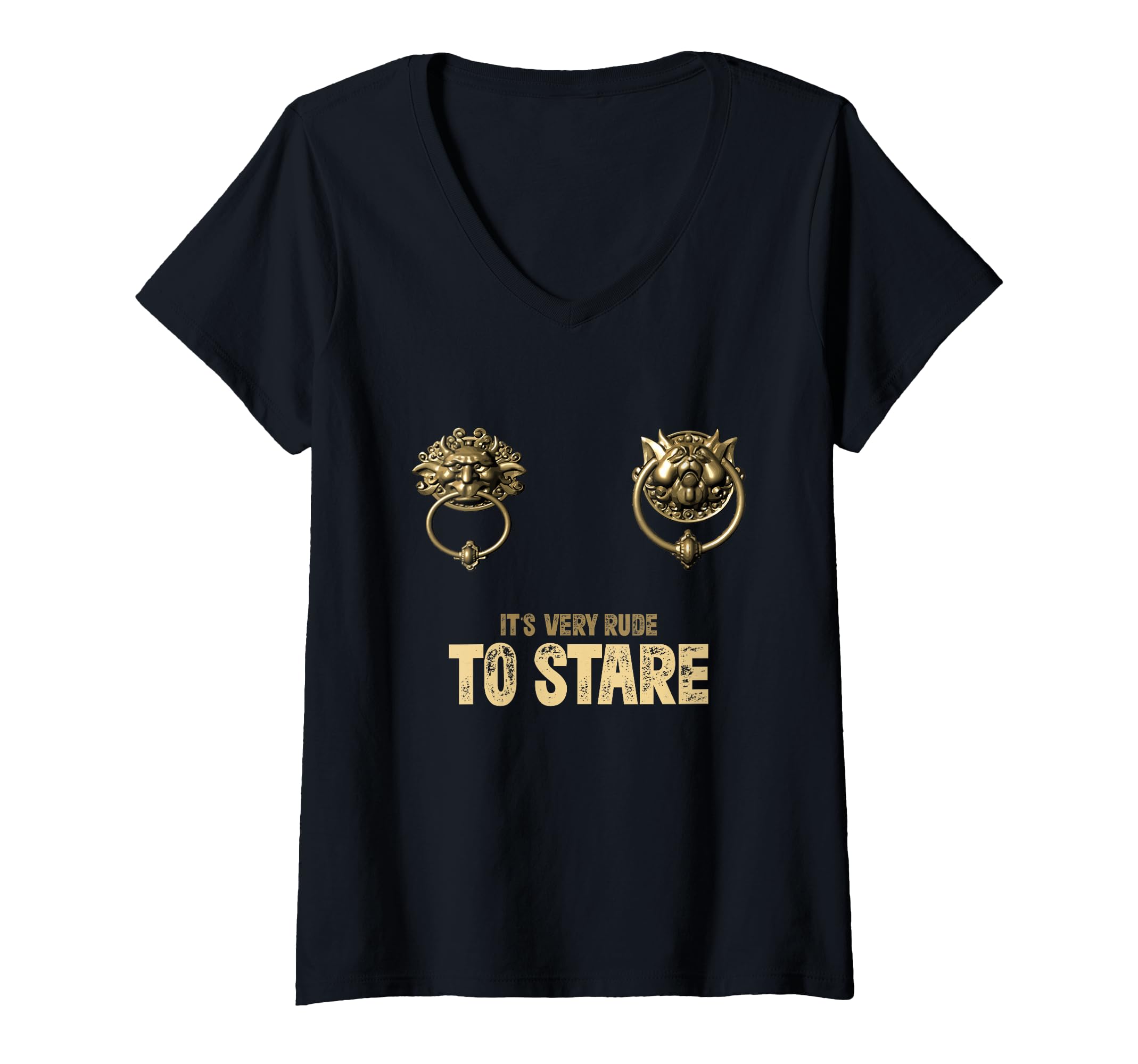 Womens It's Very Rude To Stare Labyrinth Door Knocker V-Neck T-Shirt