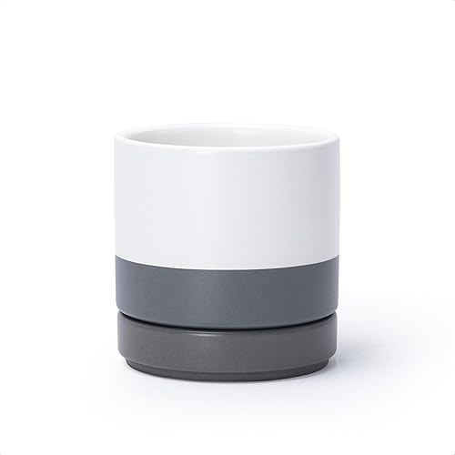 Maceta de Cerámica con Agujero de Drenaje y Platillo, Maceta Redonda con Forma Cilíndrica, Interior