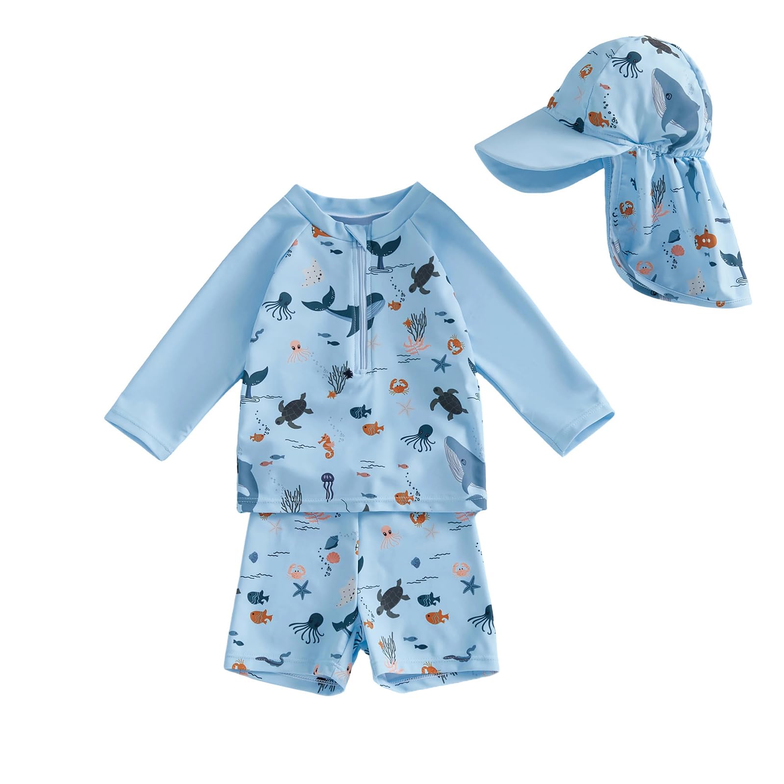 Traje Baño Manga Larga con Protección contra Erupciones para Bebé Niño Pequeño con Sombrero para el Sol Traje baño de Uso Profesional — view 5