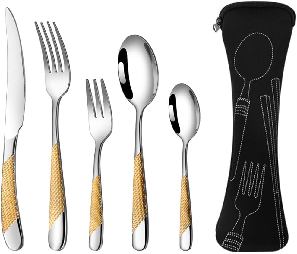 Camping Cutlery Set - Stainless Steel Utensil Kit For Backpacking & Outdoor Dining
