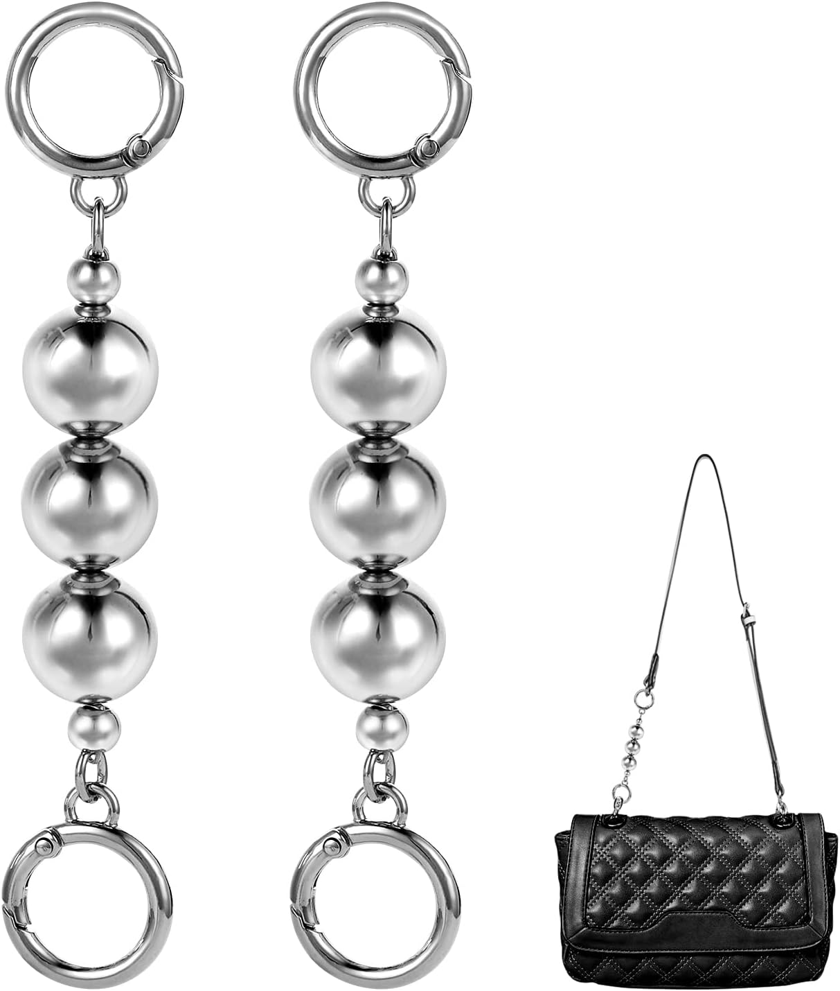 Grevosea Bag Strap Extenders 2Pcs Purse Chain Bead Extenders Silver