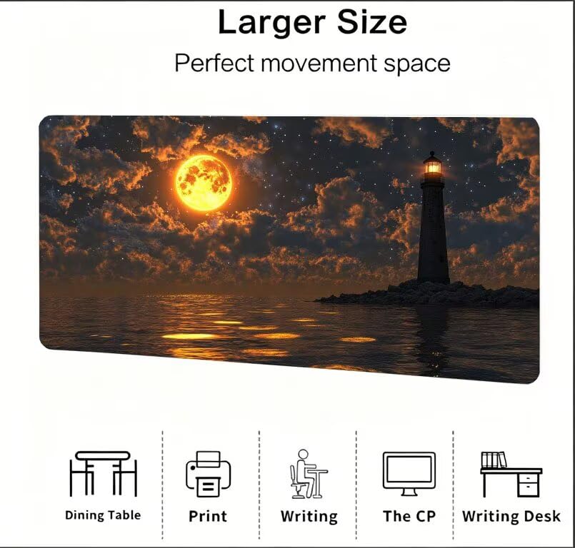 Podkładka pod mysz reflektorów XXL 1200 x 600 x 3 mm, szeroka podkładka pod mysz oceanową do gier, przyszyte krawędzie, antypoślizgowa gumowa podkładka pod mysz podkładową, do biura i gier, prezenty