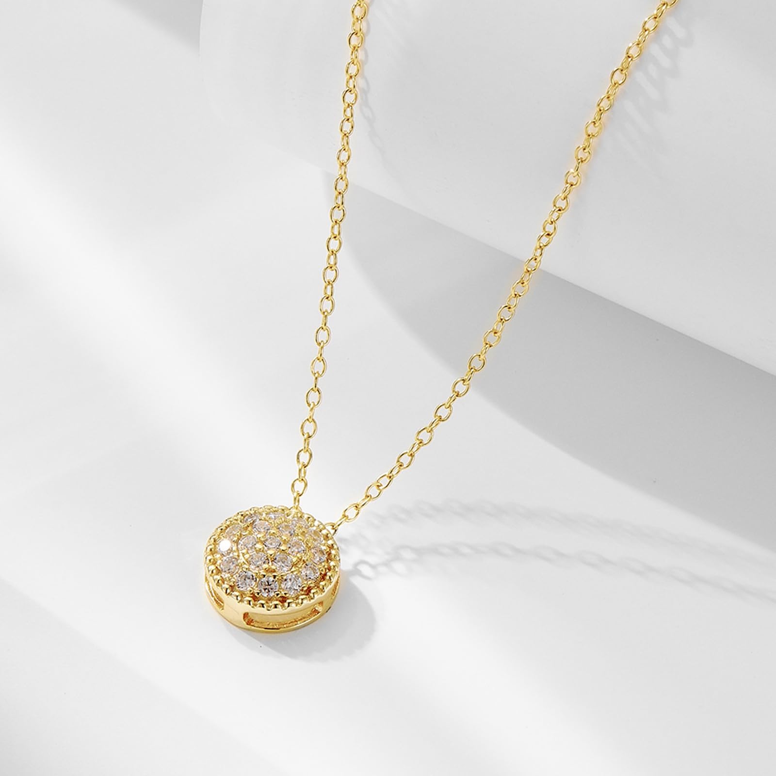 Círculo delicado collar de oro rosa para mujer, cadena con diamante cultivado en laboratorio, cadena de novia Rolo 40+5 cm