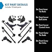 Vista 2 de TRQ Kit de 10 piezas de dirección delantera y suspensión con rótulas, brazos de control, barra estabilizadora, varillas de acoplamiento compatibles