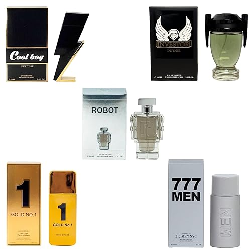 Colonia para hombre (3.4 oz3.4 fl oz x 5 piezas), Eau de toilette, (Impresión de Badboy, Phantom, Invictus Victory, 1 Millionaire, 2112 Nyc) Paquete