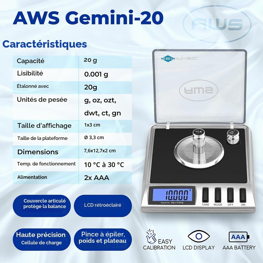 Gemini Gemini Series Balance numérique de précision au milligramme Argenté 20 g x 0,001 g (GEMINI-20) Noir