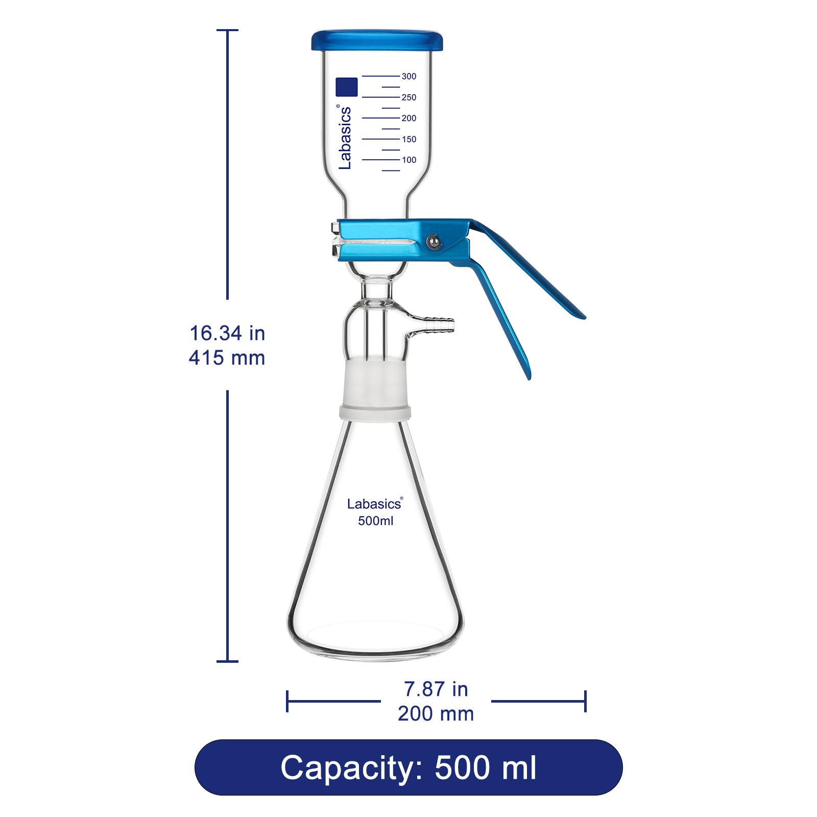 Labasics Apparato di Filtrazione a Vuoto, Vetro Borosilicato, Piastra Filtro a Nucleo di Sabbia 10μm, Matrazzo di Filtrazione 500 ml, con Becher Graduato 300 ml
