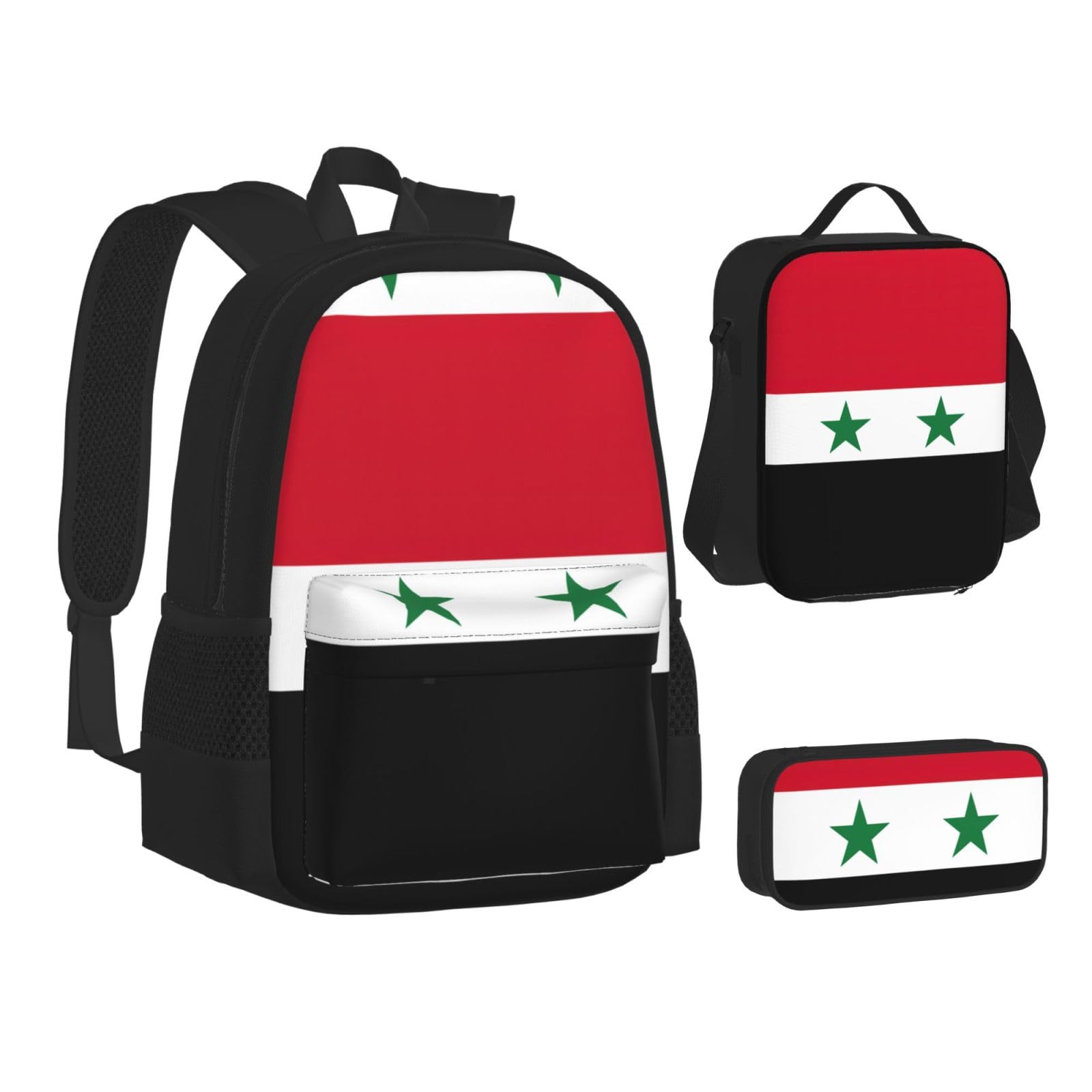 Flaga Syryjskiej Republiki Arabskiej plecak dziecko chłopcy dziewczęta pudełko na lunch szkoła torba zestaw uczniów szkół student prezent, Czarny, One Size, Bagaż