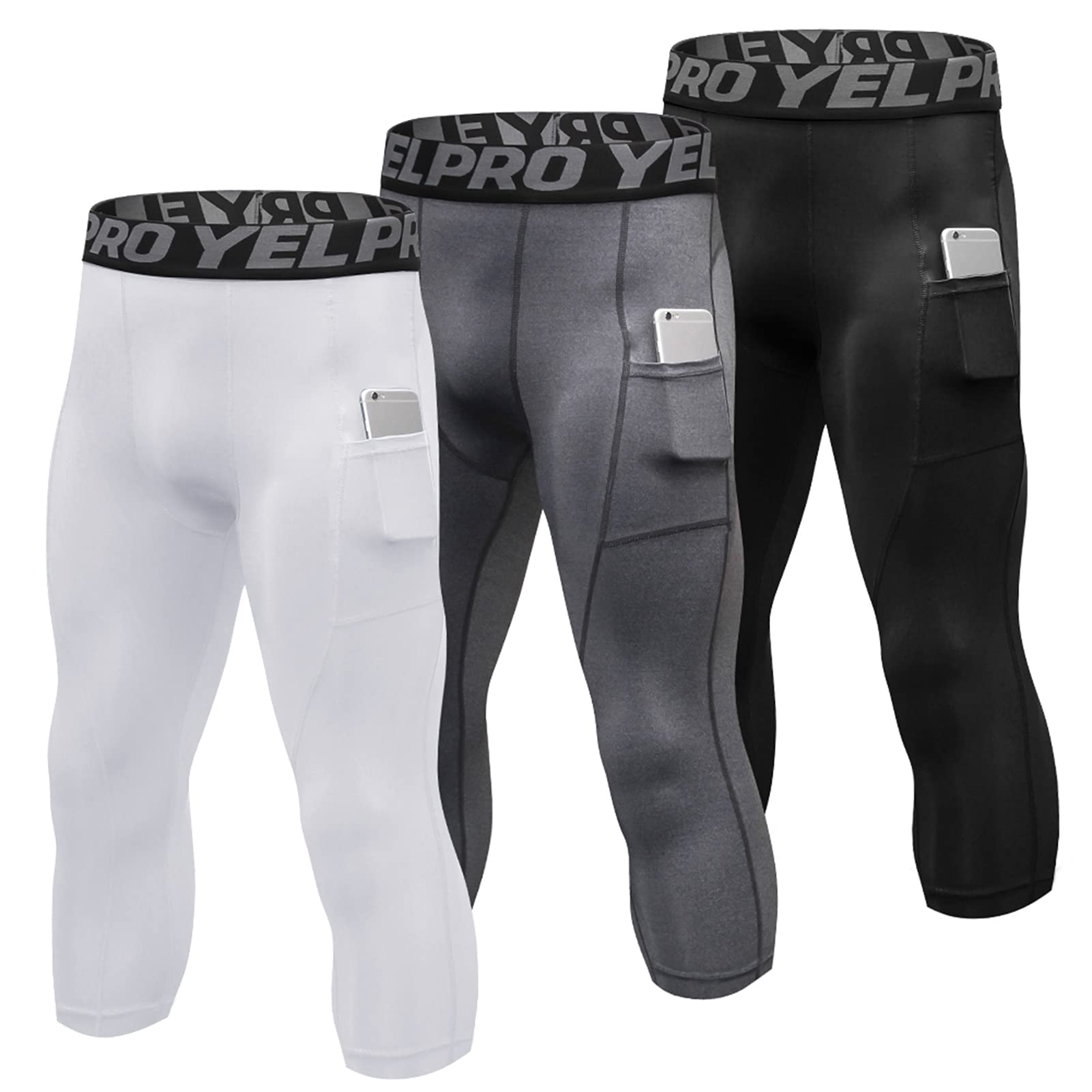 belity 3 Packs Men High Waist Yoga Pants Quick Dry Sports Pants Fitness Leggings Workout Pants with Pocket-picture-12