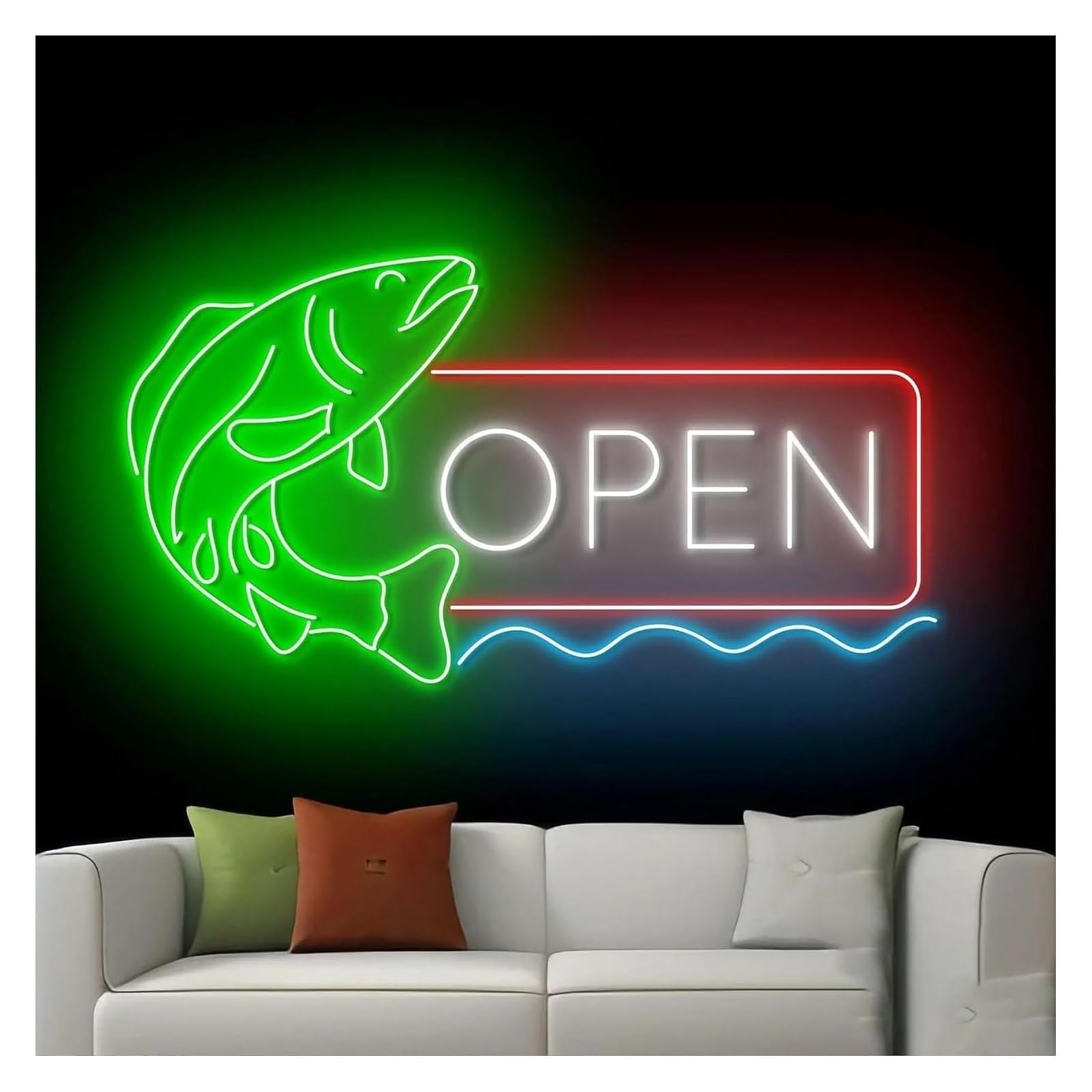 Néon Néon Enseignes lumineuses Decor Enseigne Au Poisson Ouvert Décoration