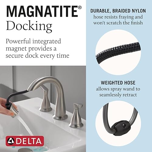 Miniatura 5 de Delta Faucet Broadmoor - Grifo de baño extraíble de níquel cepillado, grifo de baño, grifo de baño generalizado de 3 agujeros con acoplamiento