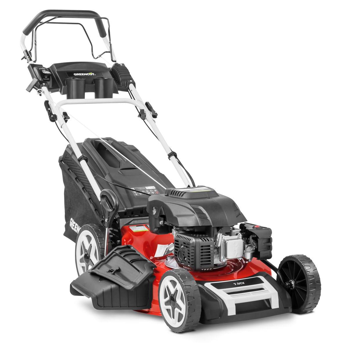 GREENCUT GLM880X - Tondeuse à essence 173 cm3 7,5 CV, autotractée, coupe rapide et facile pour jardins grands ou moyens 2000 m2, largeur 53 cm, ramassage et mulching 4 en 1, hauteur réglable, sac 65 L