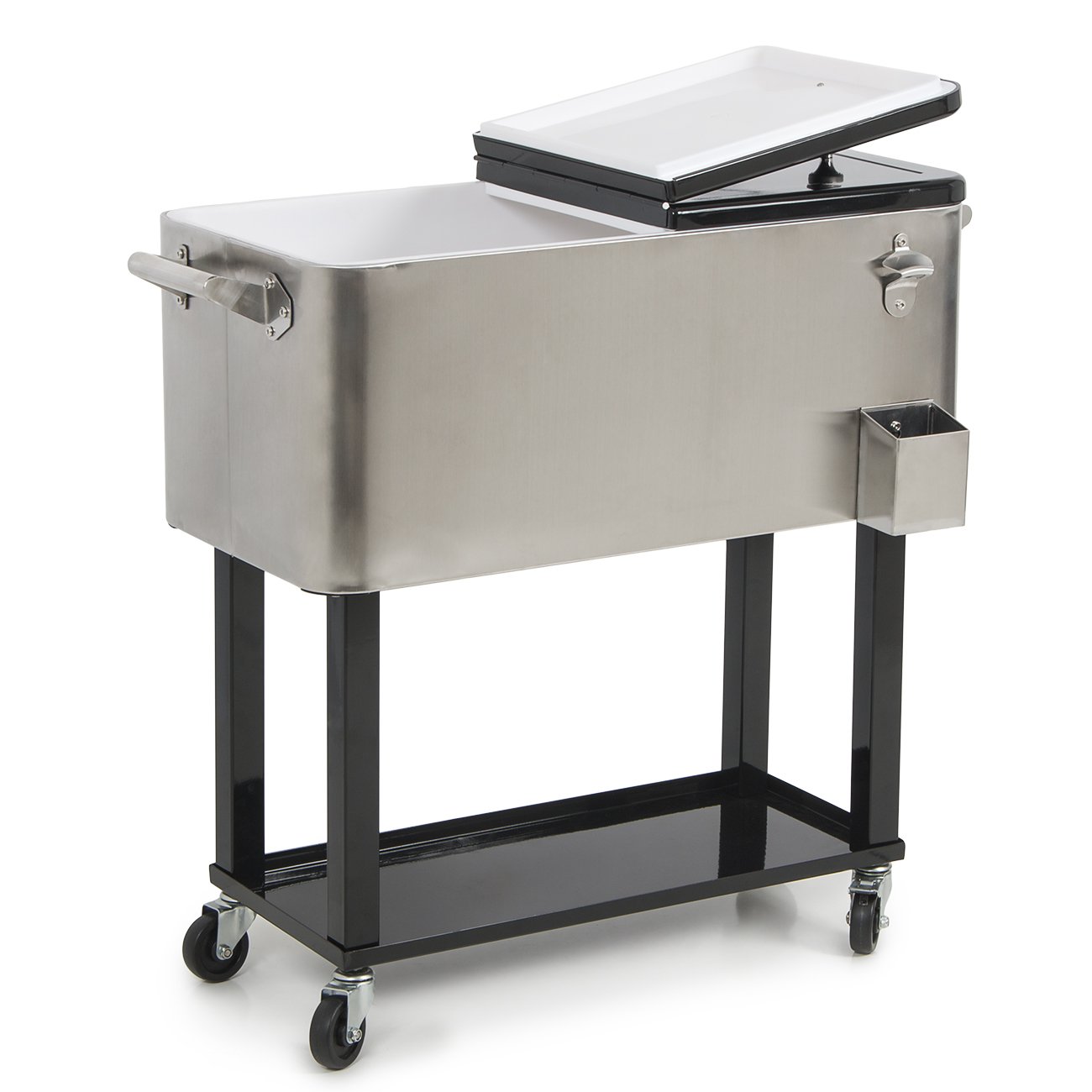 Arksen 80 quart patio Deck Cooler Rolling esterno struttura in acciaio solido party Home, Stainless Steel