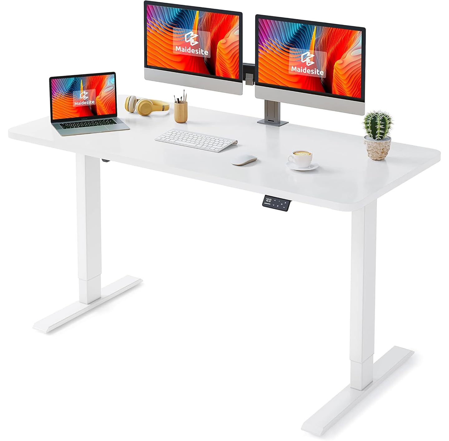 MAIDeSITe Escritorio Regulable en Altura 140 x 70 cm - Mesa Escritorio Elevable Eléctrico con Control de Memoria de 4 LED - Sit & Stand Altura con Tablero (S1 Pro)