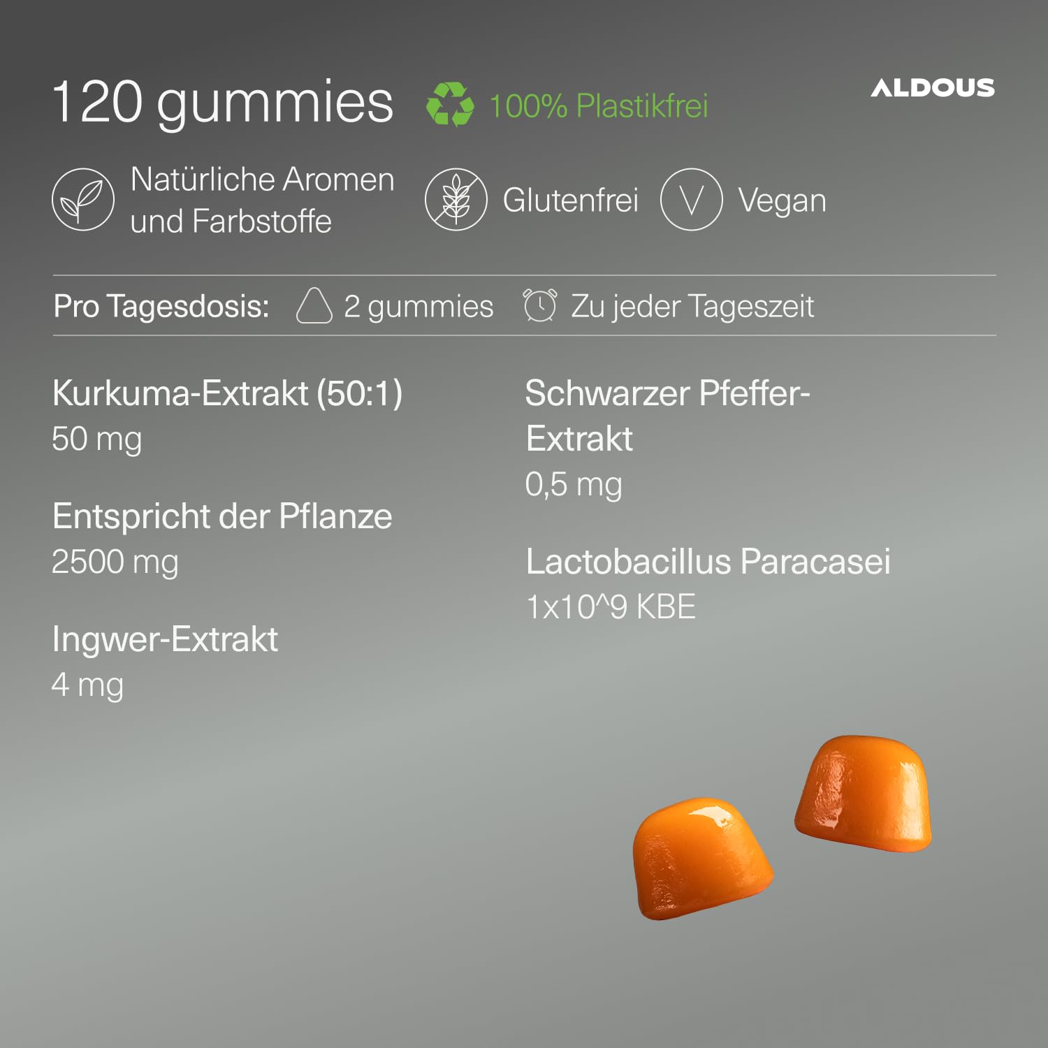 Kurkuma mit Ingwer und Schwarzem Pfeffer + PROBIOTICS - 2500 mg - 120 Gummibärchen - Natuurlijke mango & pittige gembersmaak - Natürliches Antioxidans und Entzündungshemmend - Quelle von Curcumin