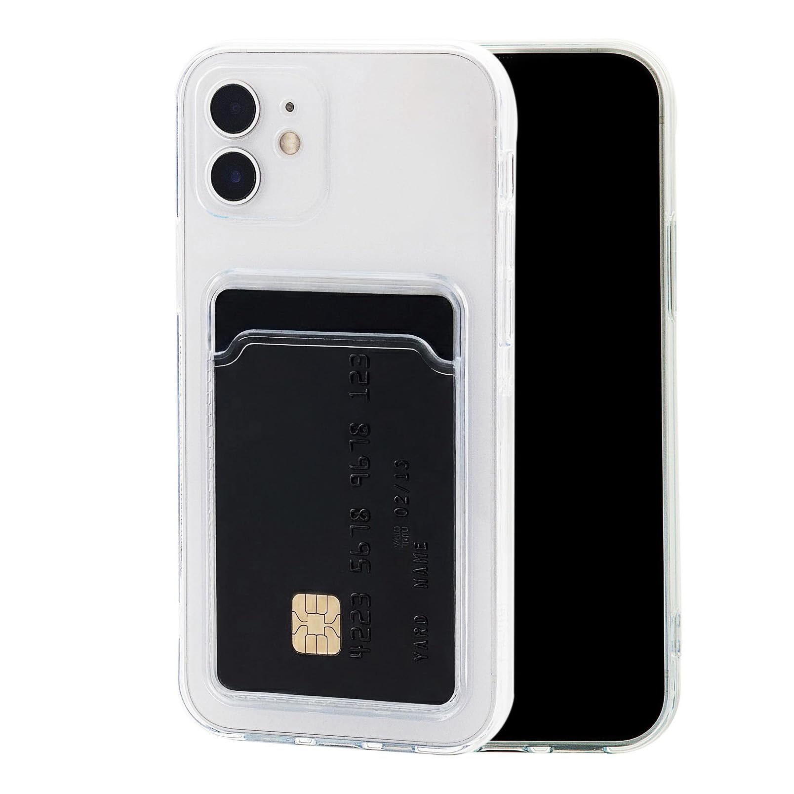 Chengyuanfeng Cover Trasparente per iPhone 12 con Porta Carte, Custodia Ultra-Sottile 1,5 mm in TPU Antigiallo Antiurto, Minimalista con Slot per 1 Carta, per Pendolari, Metro e Pagamenti Contactless
