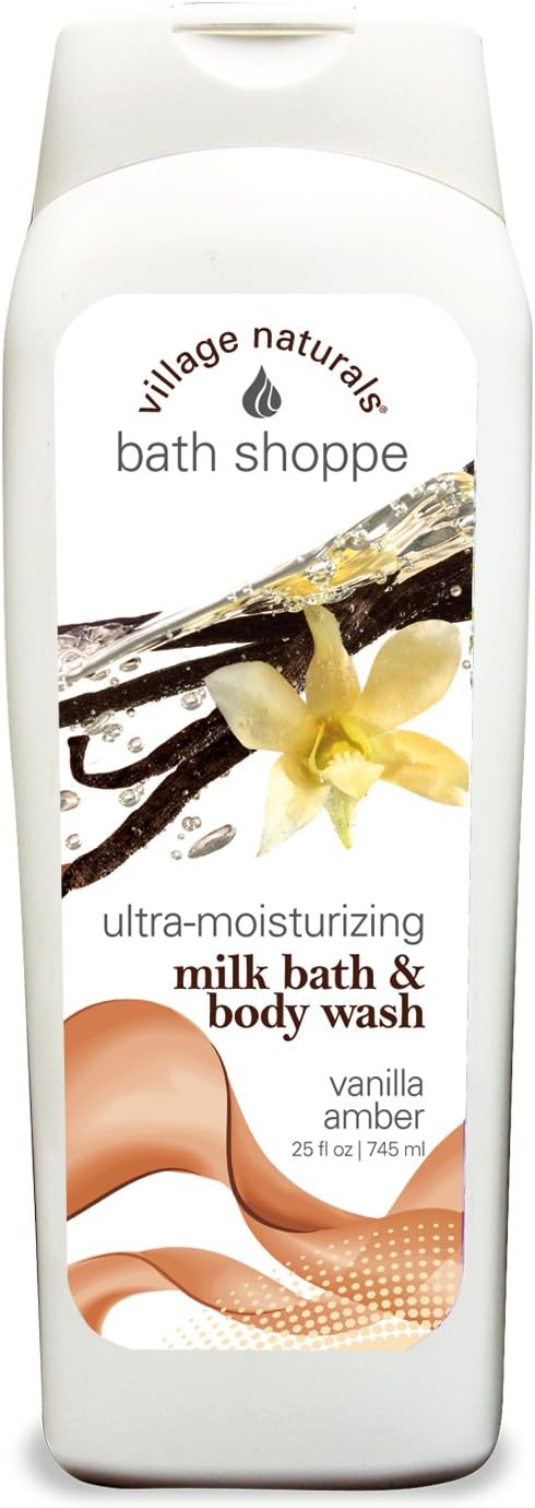 Village Naturals Bath Milk Bath & Body Wash Vanilla Amber 25oz