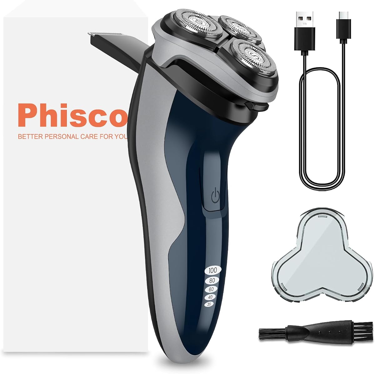 Phisco Rechargeable Electric Razor for Men: 120-Min Electric Shaver with 1-Hour USB-C Fast Charge - IPX7 Waterproof Wet/Dry Shaver - 10000RPM Powerful Motor, 0.07mm Ultra-Thin Blade, Pop-up Trimmer