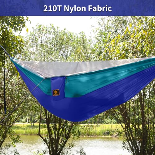 Image of Small Hammock, Camping Hammock with Mosquito Net, Lightweight Nylon Portable Hammock with 10ft Tree Straps,Hammocks for Travel Hiking Backpacking Beach Patio