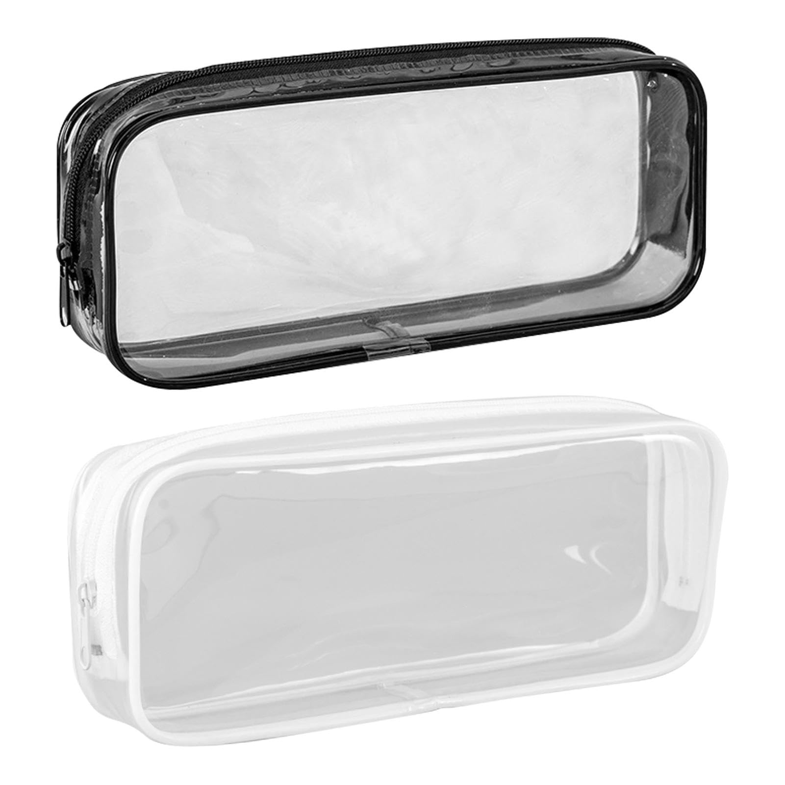 Junohawk 2PCS Clear Pencil Case, 20x3.5x8 cm Waterproof PVC Zippered Pen Pencil Pouch Bag Organizer for School, Office and Exam Use, Black and White