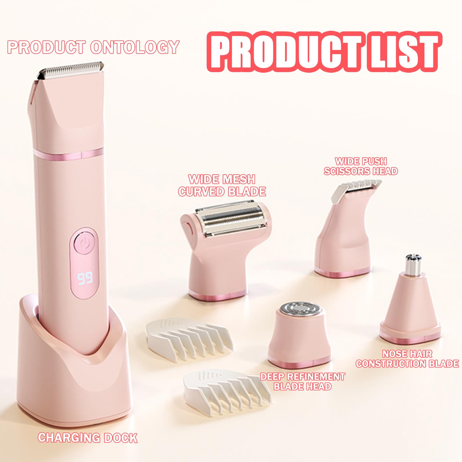 5-In-1 Rasierer Damen, Elektrisch Intimrasierer Für Frauen, Elektrischer Damenrasierer Gesichtshaarentferner,Für Körper Intimbereich Mit Led-Anzeige,IPX7 Wasserdicht Wiederaufladbar,Nass & Trocken