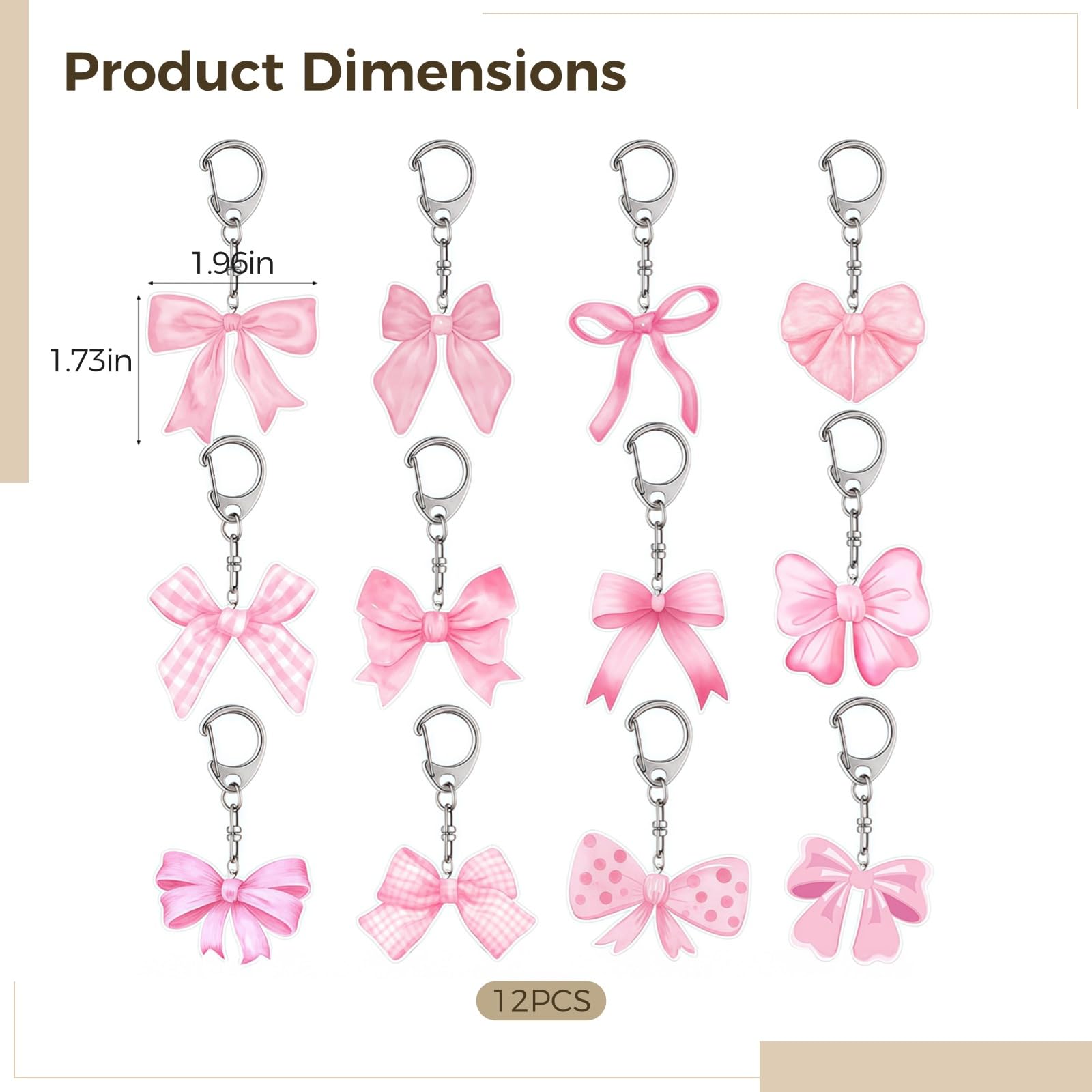 36 Stk. Schleifen-Schlüsselanhänger, rosa Acryl Partygeschenke, niedliche Taschenanhänger, süße Geschenke, vielseitige Deko für Frauen, in drei 12er Sets, mit Karabiner und weißen Konturen