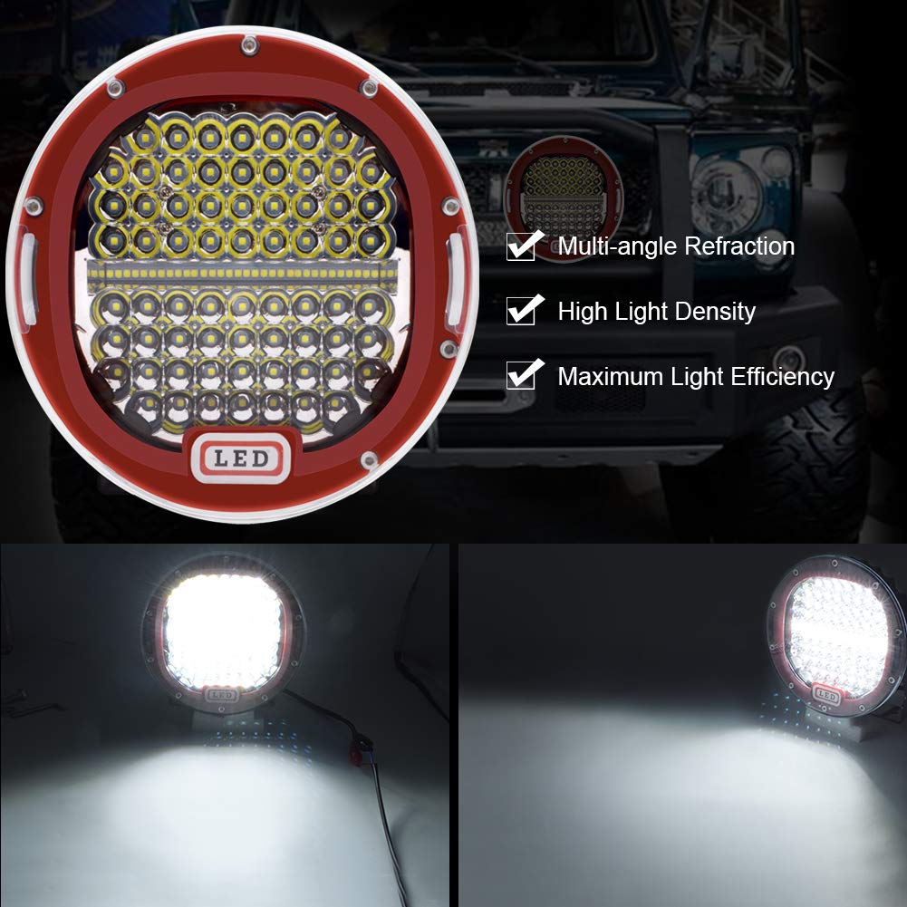 Safego 2pcs Focos LED, 7" 300W 30000LM Faros Trabajo LED Spot 12V-24V Barra LED IP67 Impermeable Luz de Niebla para Coche,SUV, UTV, ATV,Off-road,Camión,Moto,Barco - Garantía de 1 años(Concha roja)