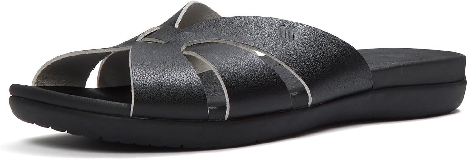 FitFlop Women's Solay Waterproof Leather Woven Slides with iQushion Cushioning, Natural Arch Support, Slip-Resistant Sole