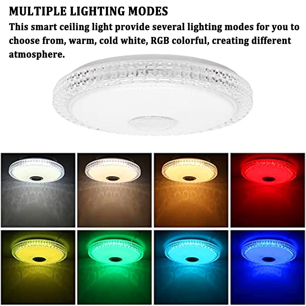 Plafoniera LED Crystal Music con Altoparlante Bluetooth, App Intelligente e Telecomando, Lampadario Che Cambia Colore per Bagno, Soggiorno, Cucina