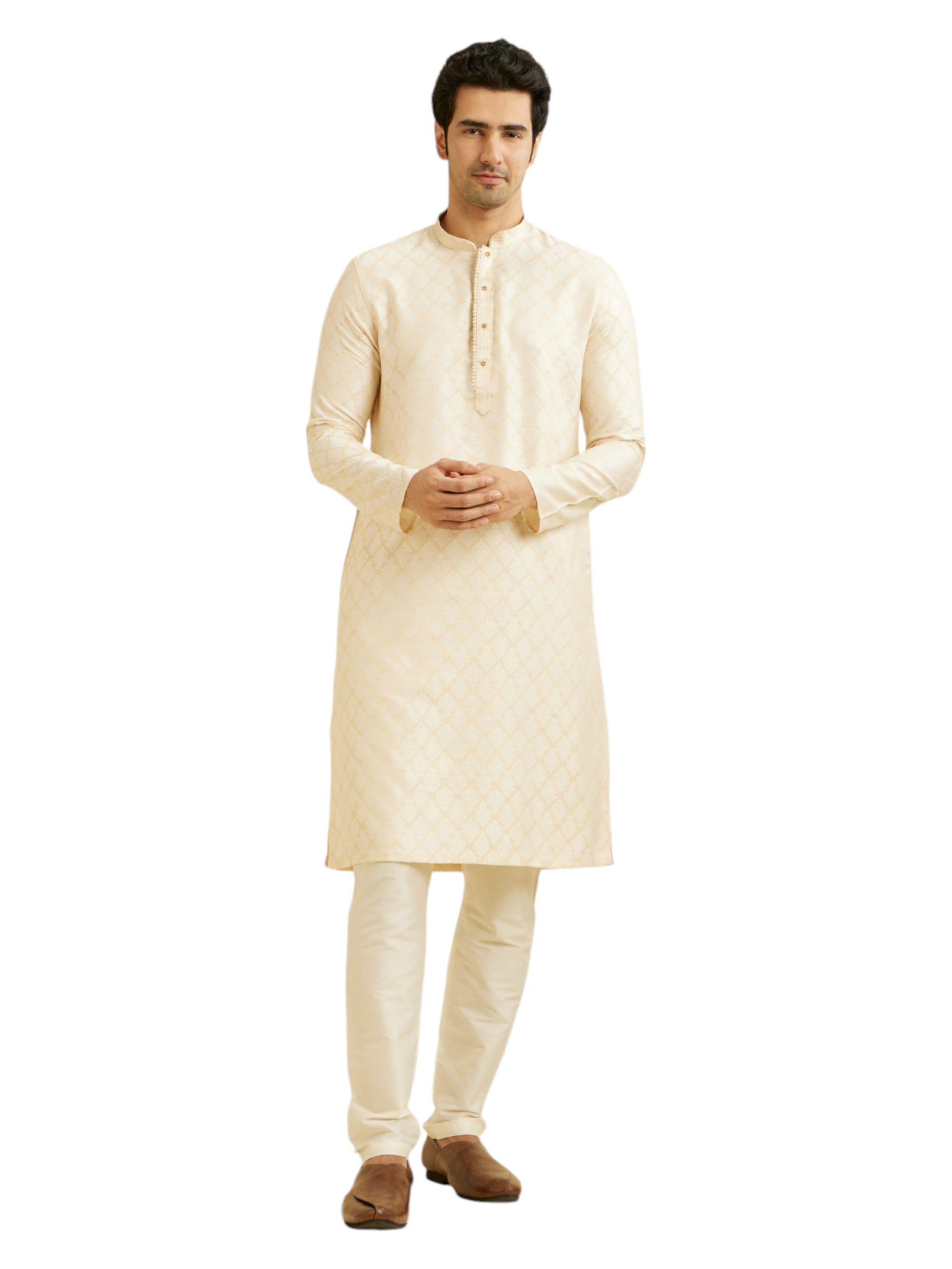manyavar Men's Viscose Blend Thread Work| Self Design Kurta Pyjama Set (2pcs)-picture-45