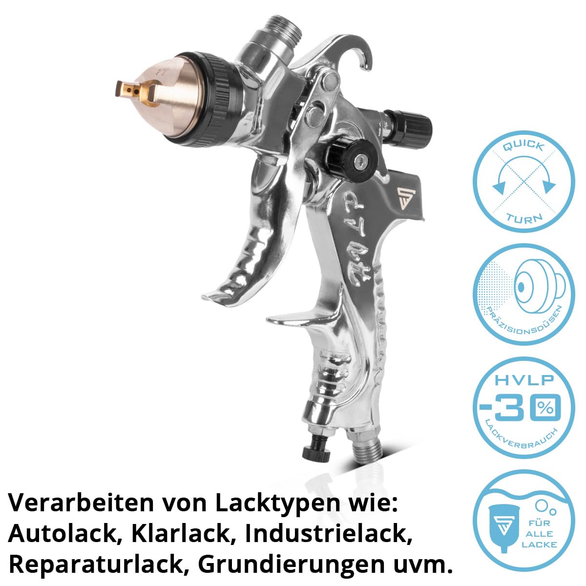 STAHLWERK HVLP Lackierpistolen-Set SG-250 ST mit Mischbecherset 25-teilig | Lackierpistole mit Fließbecher, Reinigungs-Set, Düsensatz 1,4/1,7/2,0 mm, Druckluftpistole, 650 ml