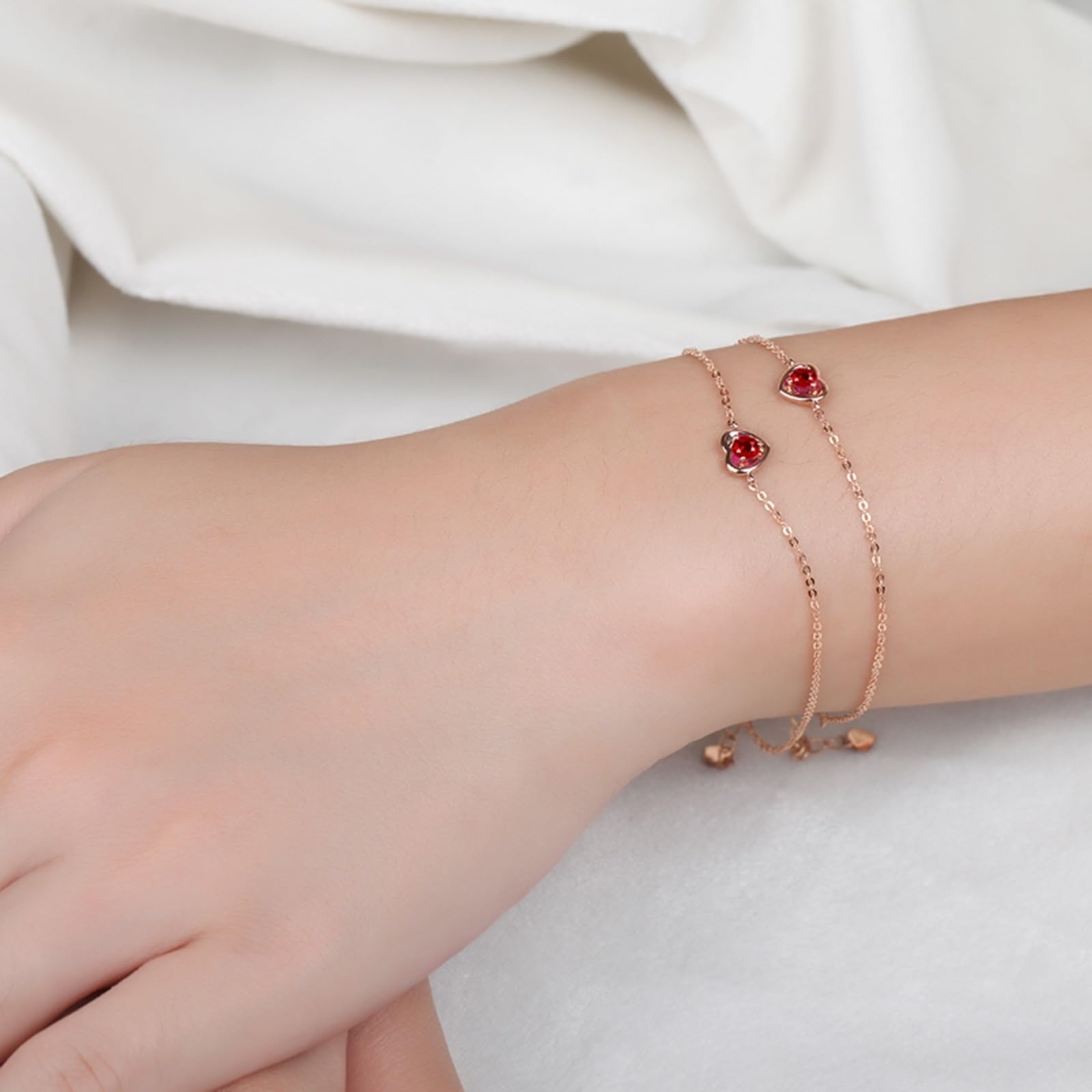 Bracciale Oro Rosa Donna 750/585/375, Bracciale con Rubino Sintetico 0.15ct 16-18 cm Estensione 4 cm, Braccialetti Sposa Matrimonio