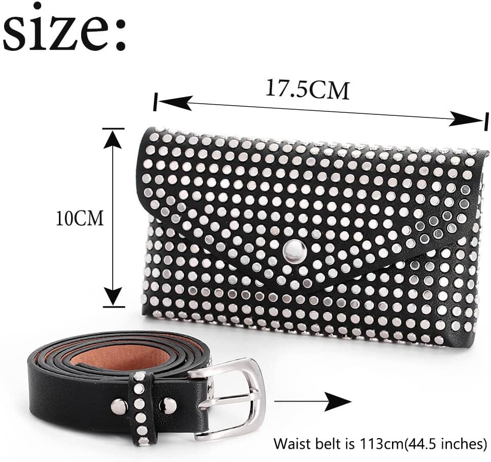 Urieo Studded Belt Bag, Black Leather Waist Bag for Women﻿ - Image 5