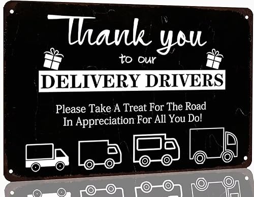 Letrero de metal vintage con texto en inglés "Thank You Delivery Driver", divertido letrero de lata de regalo para el hogar, puerta delantera,
