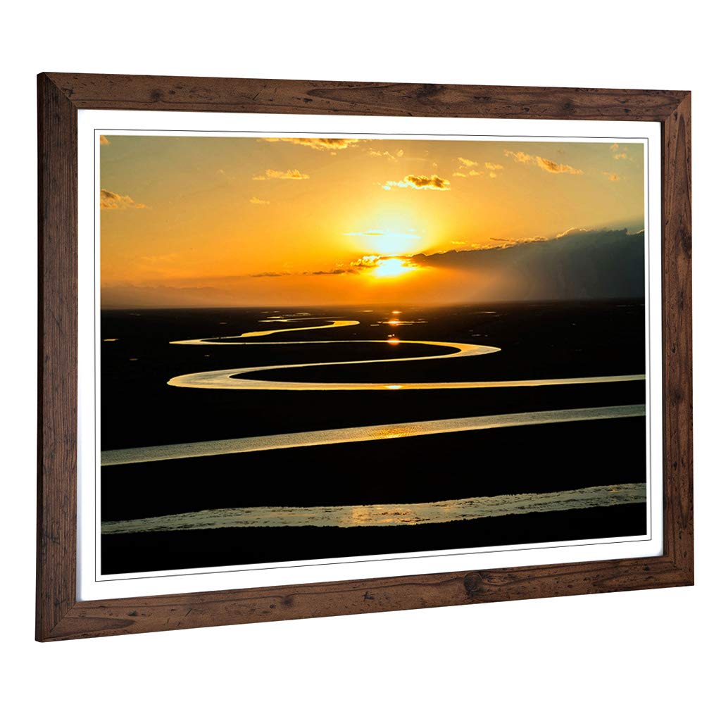 Big Box Art Framed Print of Landscape Beautiful Sunrise (3) Design | Wall Art Picture | Home Decor for Kitchen, Living Room, Bedroom, Hallway, Walnut, A2 / 24.5x18 Inch / 62x45cm
