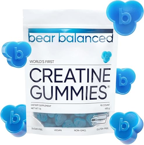 Bear Balanced Gomitas de creatina para hombres y mujeres, monohidrato de creatina, L-teanina, L-tirosina y B12 para crecimiento muscular, fuerza,