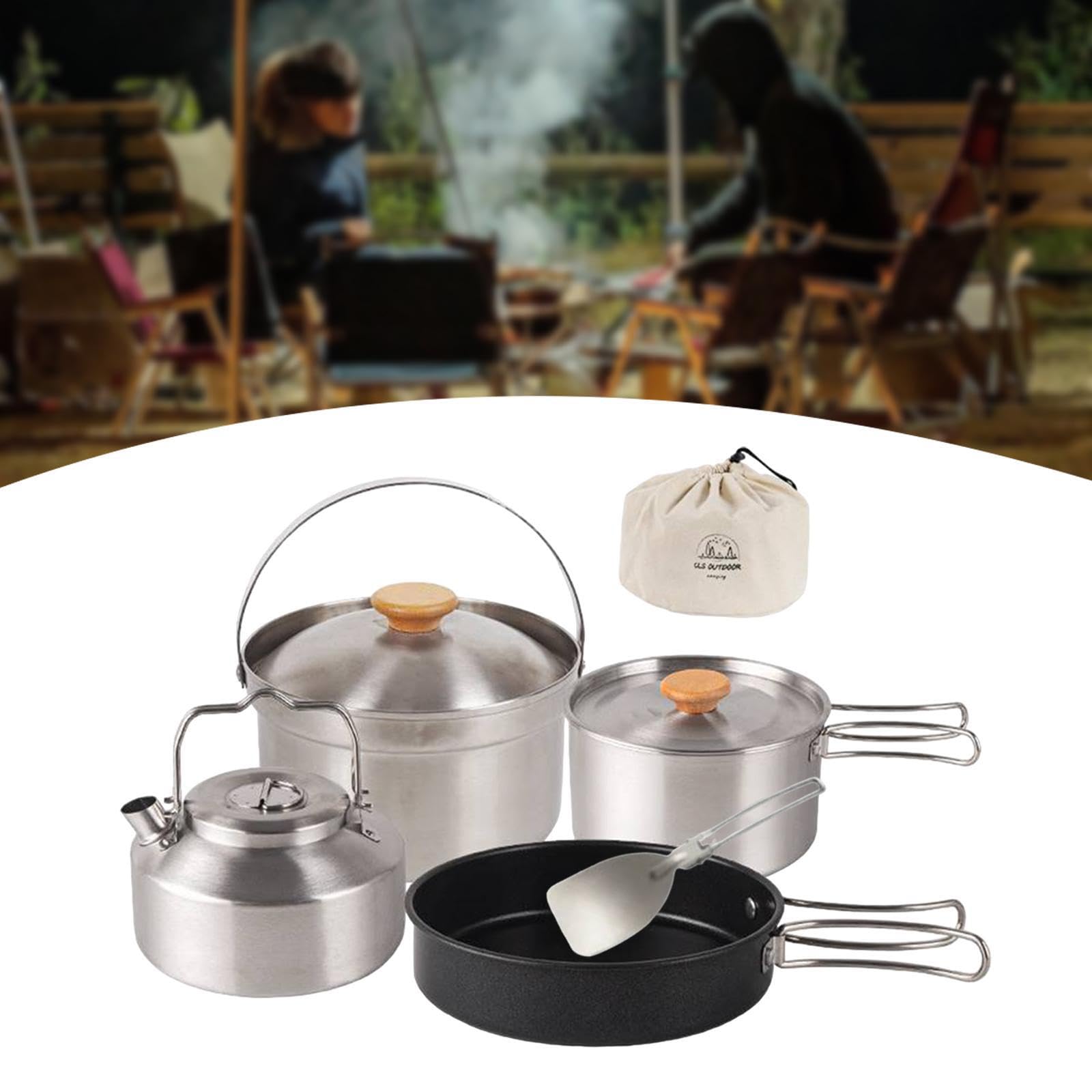 Reisefertiges, tragbares Camping Kochgeschirr Set mit robustem Antihaft Kochtopf und pfannen – ideal für Wanderungen, Outdoor Aktivitäten und