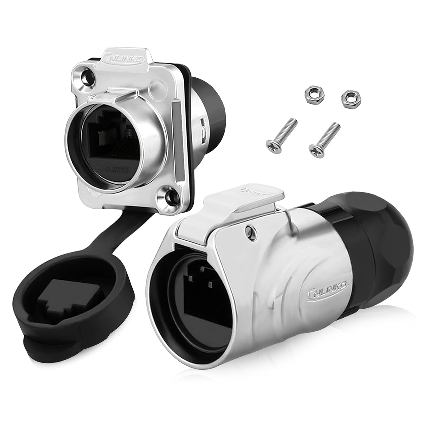 RJ45 Connector, IP67 Waterproof Ethernet Industrial Circular Connector, 8P8C Aviation Dual Port Connector, Signal Connector for Home, Industrial, LED Display Network Connection