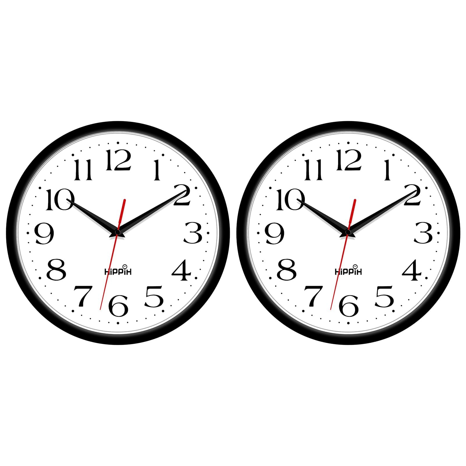 HIPPIH Silent Wall Clock, Non Ticking Digital Quiet Sweep Decorative Clocks 10 INCH Black W01-WCL2315B03-004