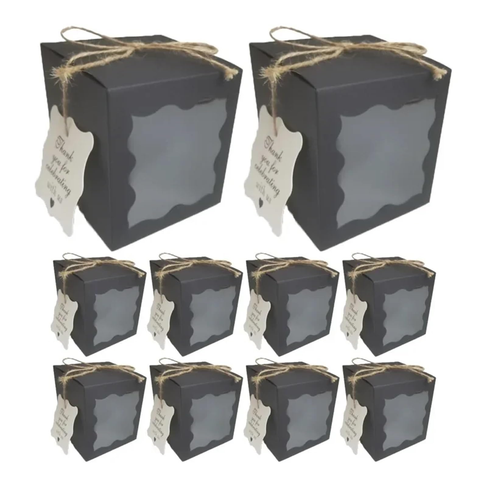 Gwyzax Boxes with Lids 20PCS/set Kraft Paper Open Window Gift Box Baking Cake Cup Favor Candy Packaging Boxes with Tag Rope Wedding Party Decoration